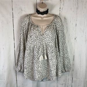 Floral tassel tie peasant blouse